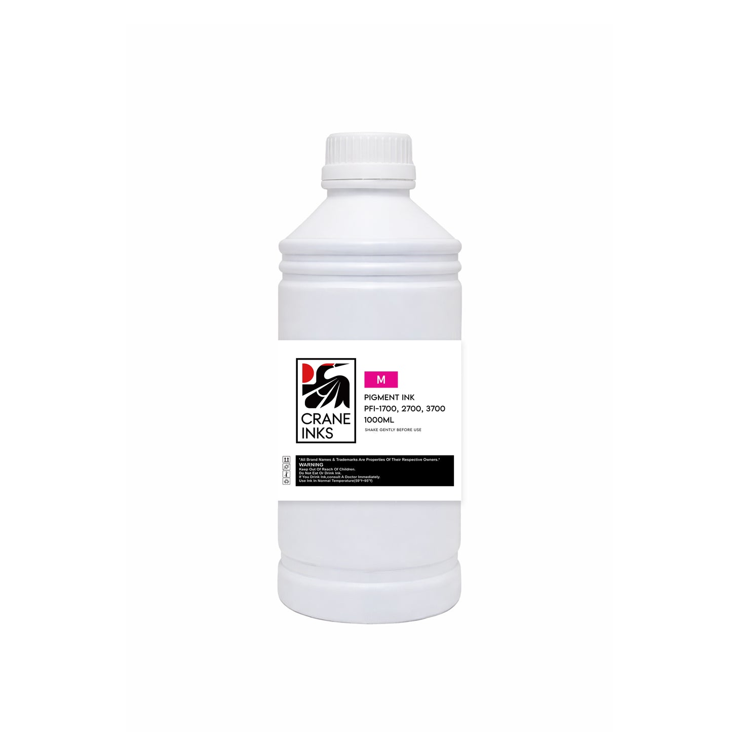Compatible PFI-1700, PFI-2700, PFI-3700 Bulk Ink Bottle for Canon imagePROGRAF (1000ml, 7 colours) - Matte Black - Crane Inks compatible ink
