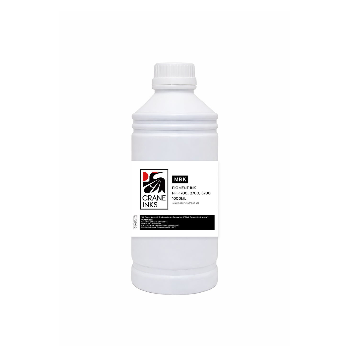 Compatible PFI-1700/2700/3700 Photo Black Ink Bottle for Canon imagePROGRAF PRO and GP Series (1000ml) - Matte Black - Crane Inks compatible ink