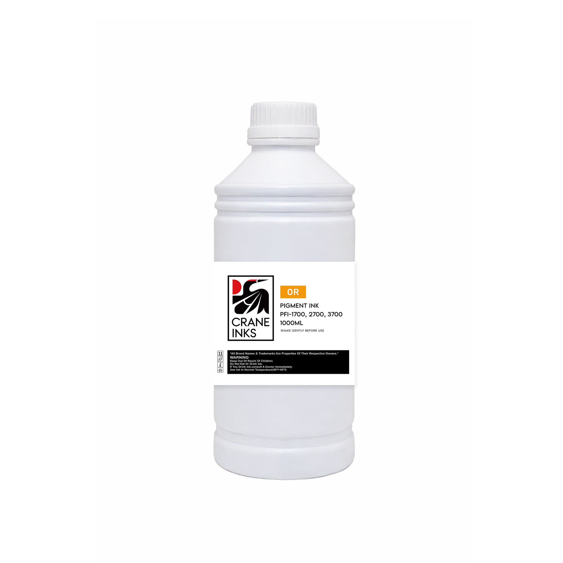 Compatible PFI-1700/2700/3700 Orange Ink Bottle for Canon imagePROGRAF PRO and GP Series (1000ml) - Orange - Crane Inks compatible ink